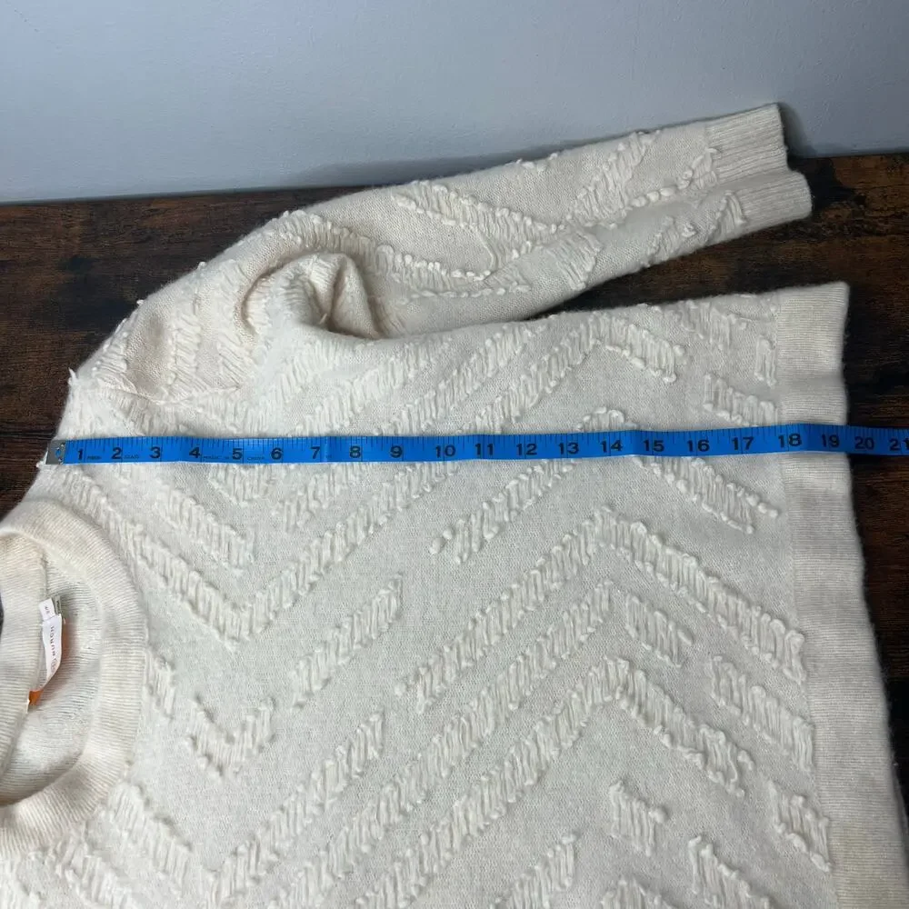 Tory Burch Ivory Textured‎ Chevron Wool Sweater Crewneck Women's S/P Old Money